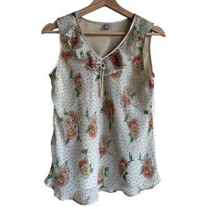 Silk Sleeveless V-neck Floral Blouse Y2K, Approx. Size S